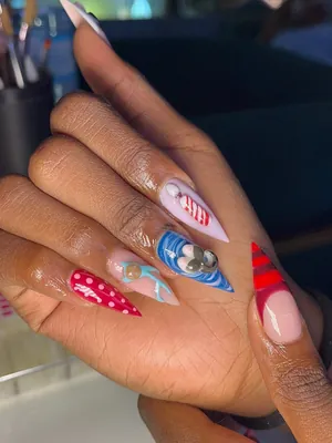 Colourful hand-painted nail art set